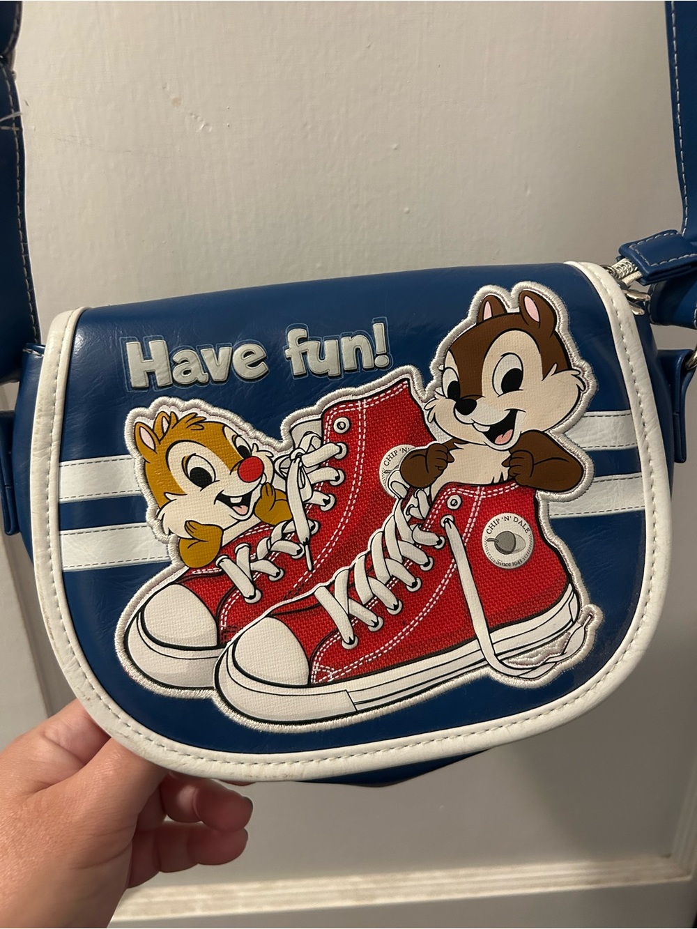 Disney Chip & Dale Blue Crossbody Bag with Red Sneaker - Have Fun!
